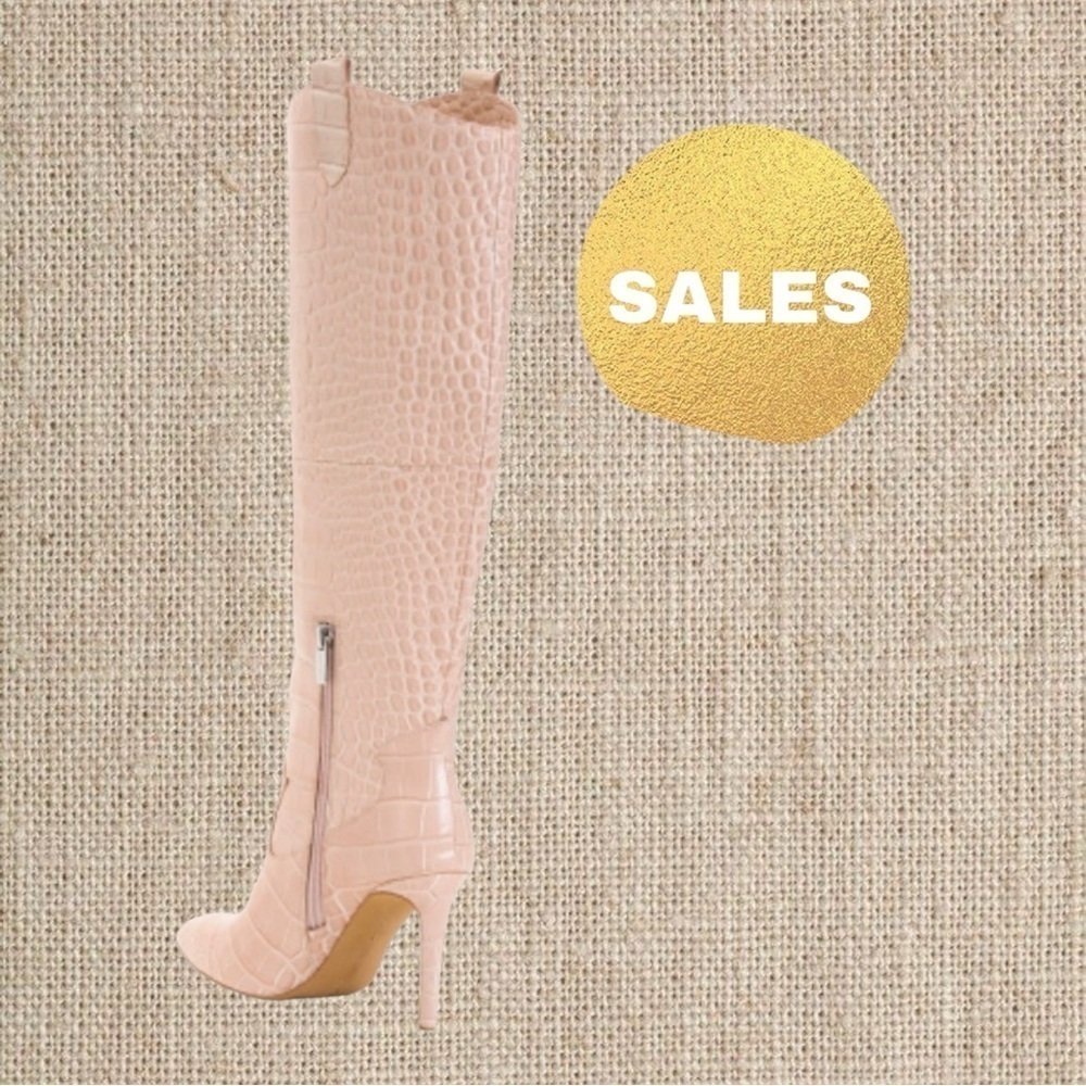 Beige off-white, knee-high croc boots - Picture 2 of 2